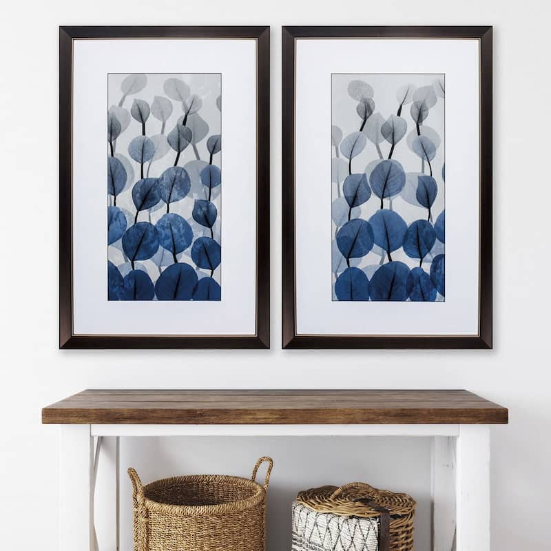 Blue Leaves S/2 Framed Art Under glass