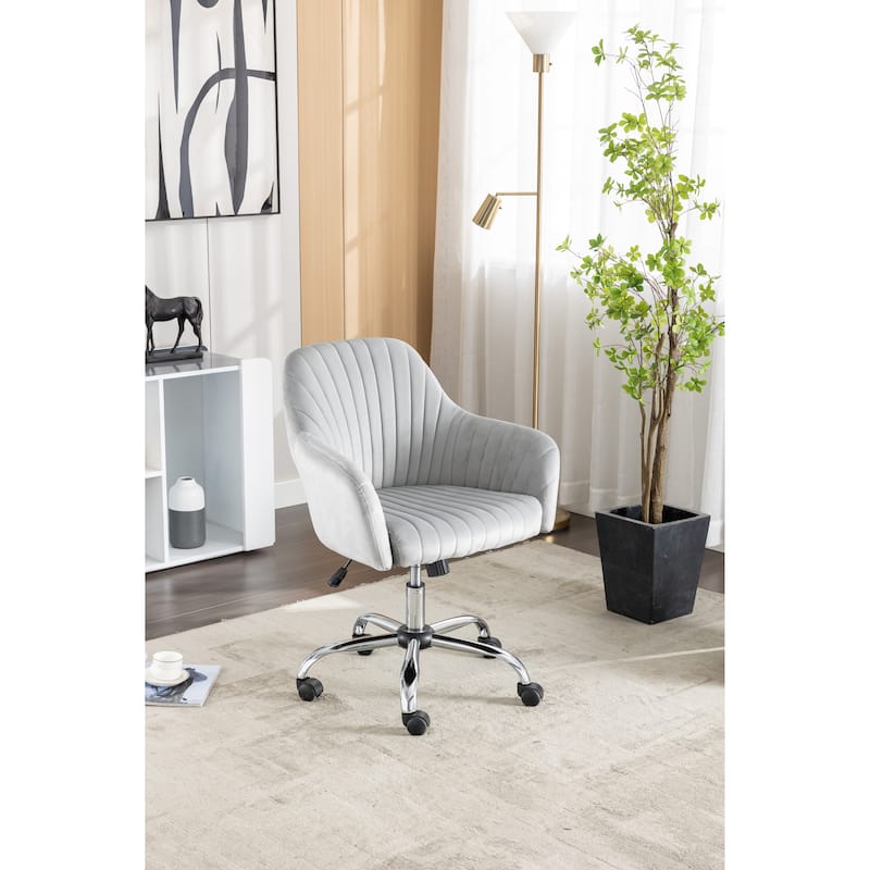 Light Gray Modern 25" Velvet Accent Chair with Stable Metal Base and 5 360° Rotating Casters