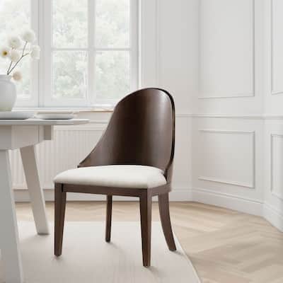 Mordy Side Dining Chair Set of 2, Curve Panel Back, Off White Fabric
