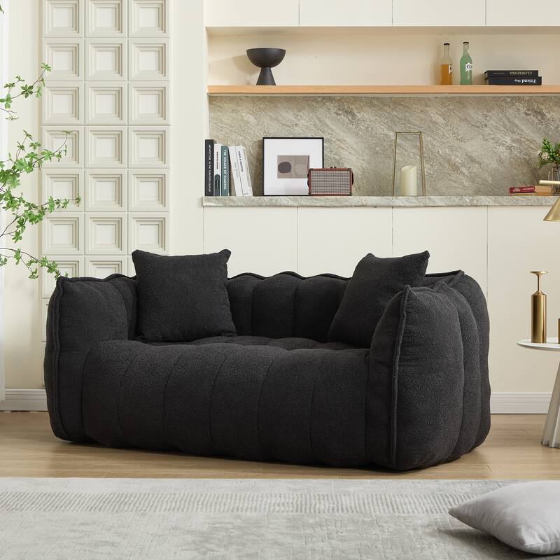 Modern Chenille Bean Bag Chair Square Recliner Sofa with Armrests for Games Reading Watching TV