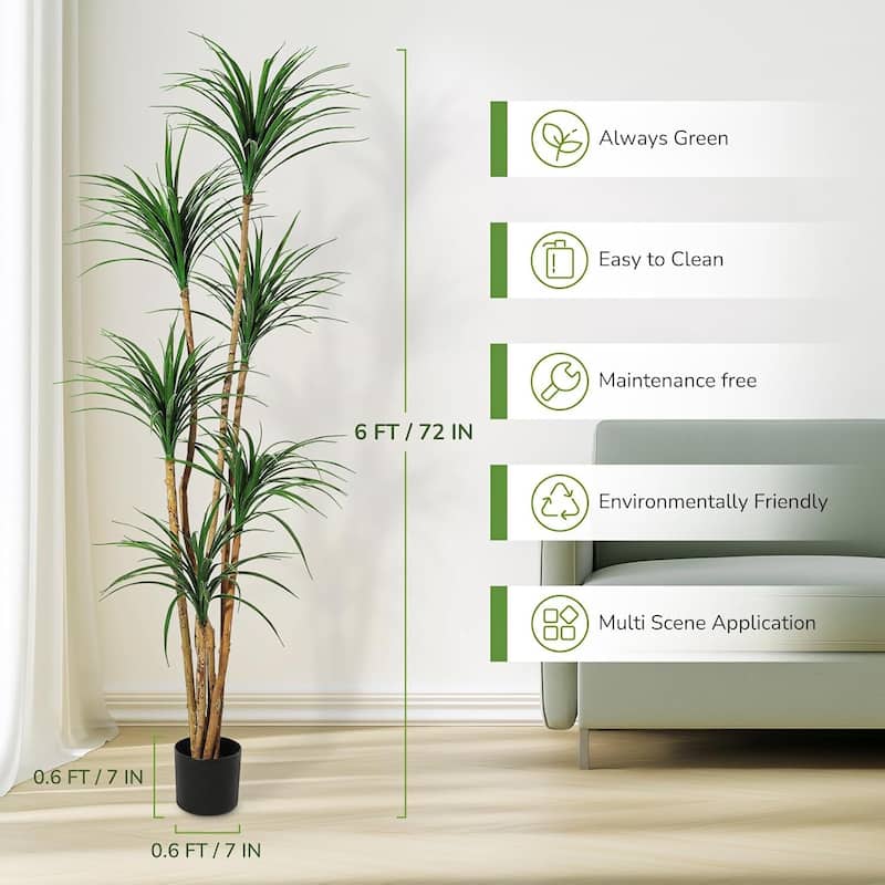Artificial Dracaena Tree, Realistic Fake Dracaena Plant for Home Decor