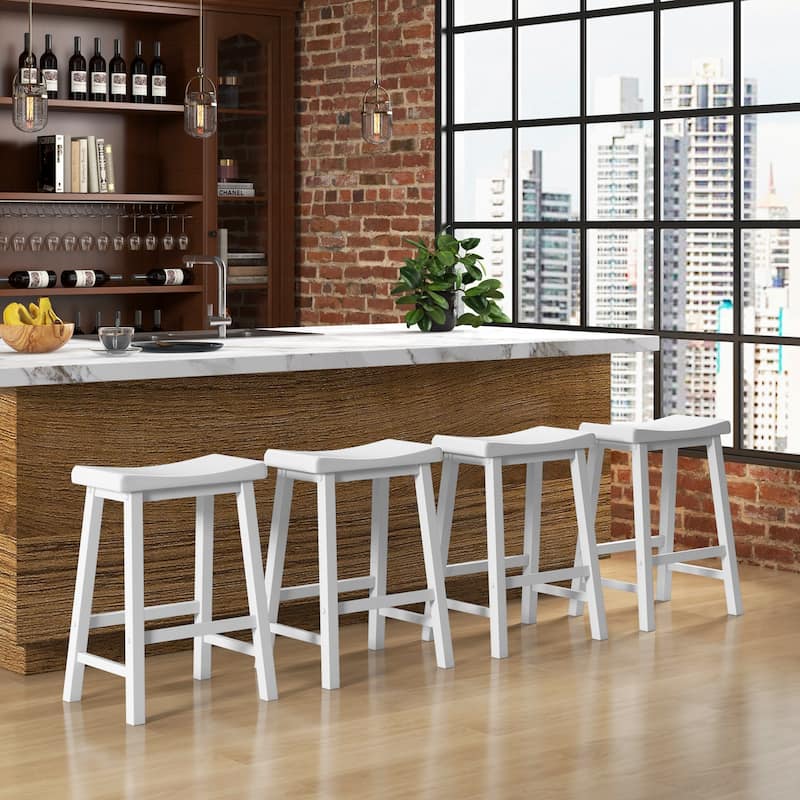 Gymax Set Of 4 Saddle Bar Stools Counter Height Dining Chairs w/