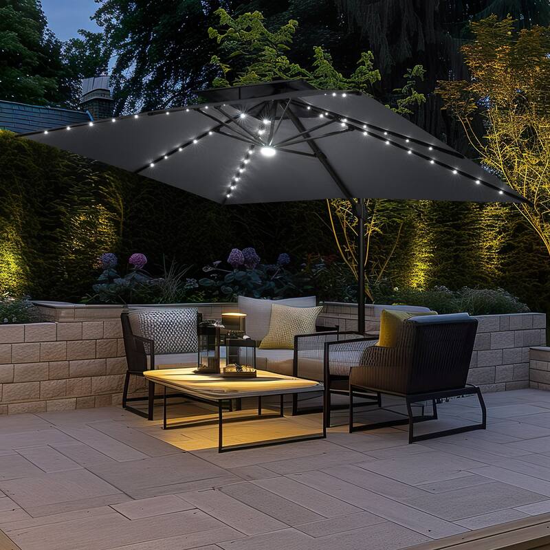 10 FT x 13 FT Outdoor LED Lighted Double Top Patio Cantilever Umbrella