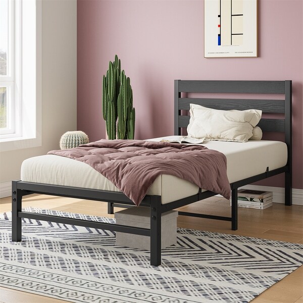 Twin Size Platform Bed Frame with Wood Headboard, No Box Twin Size Platform Bed Frame with Wood Headboard, No Box