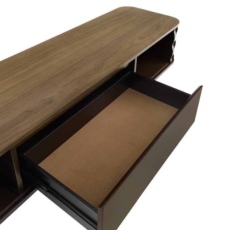 Bernal Two-tone Walnut Finish Rippled Wood Design TV stand by iNSPIRE Q Modern
