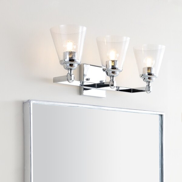 Marion 21" 3-light Hurricane Metal/Glass Vanity Light, Chrome by JONATHAN Y. Opens flyout.