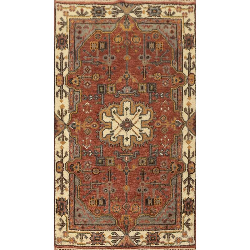 Hand-knotted Traditional Wool Orange Geometric Oriental Area Rug - 5' 0'' X 3' 0''