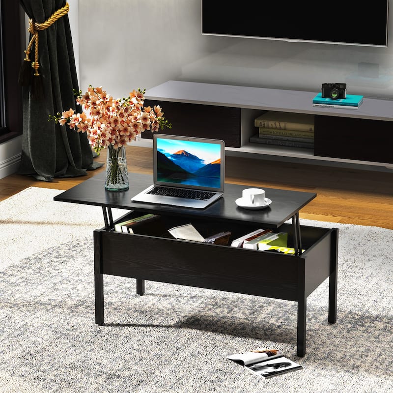 39" Modern Lift Top Coffee Table Desk With Hidden Storage Compartment for Living Room