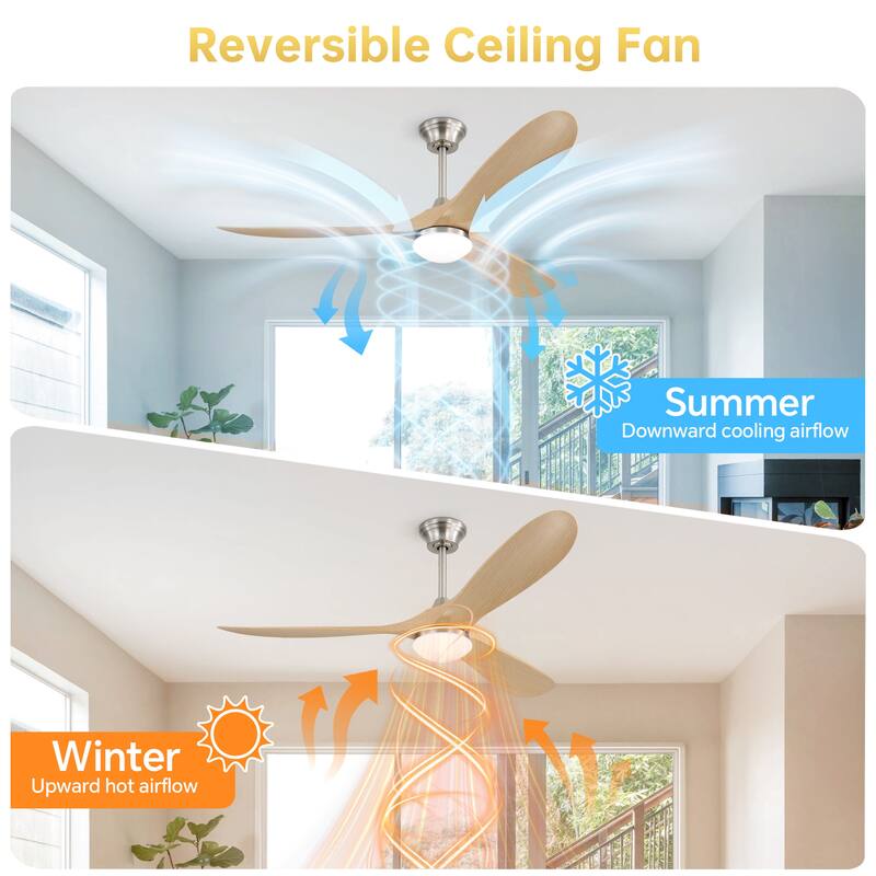 60 Inch Ceiling Fan with Lights, 3 ABS Fan Blades, Quiet Energy Efficient DC Motor, Smart App & Remote Control - 60 Inches
