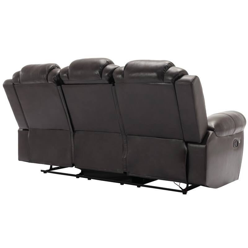 Home Theater Seating Manual Recliner Chair with Center Console and LED Light Strip for Living Room, Black