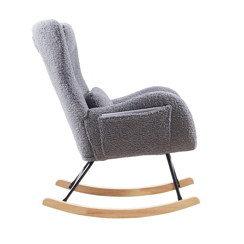 Fabric Nursery Rocking Chair with High Back & PU Foam Cushion