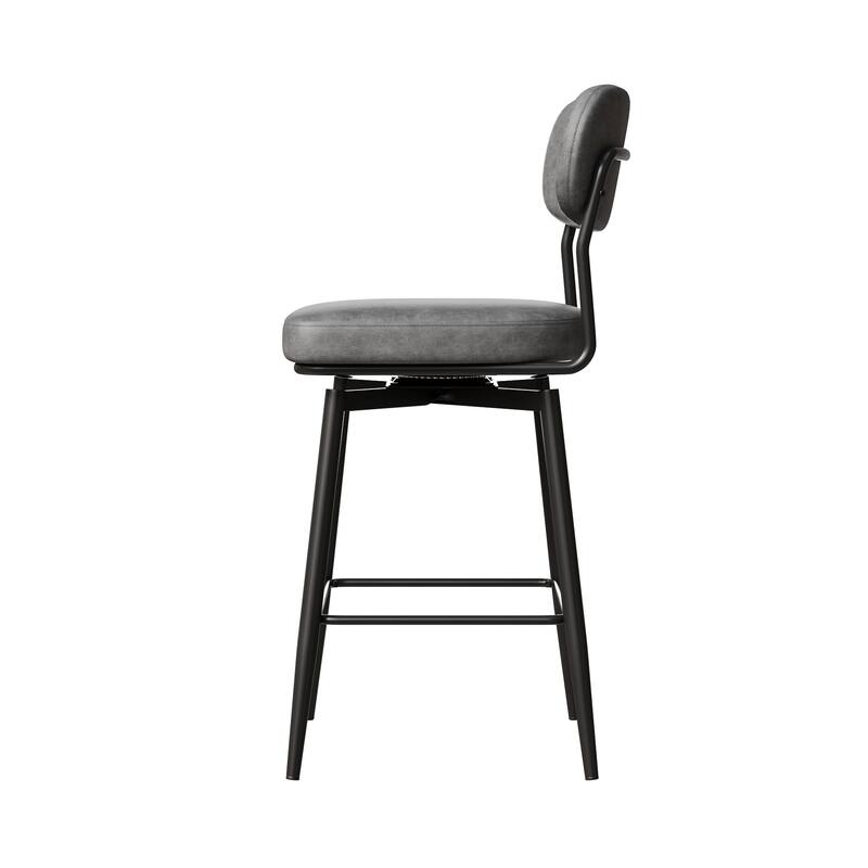 Set of 2 Modern 360°Rotating Bar Stools with Leather Cushions Iron Frame Adjustable Height Counter Stools