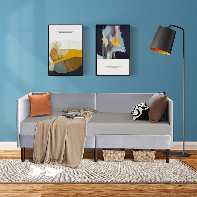 Costway Twin Daybed Upholstered Linen Wooden Sofa Bed Frame Heavy Duty