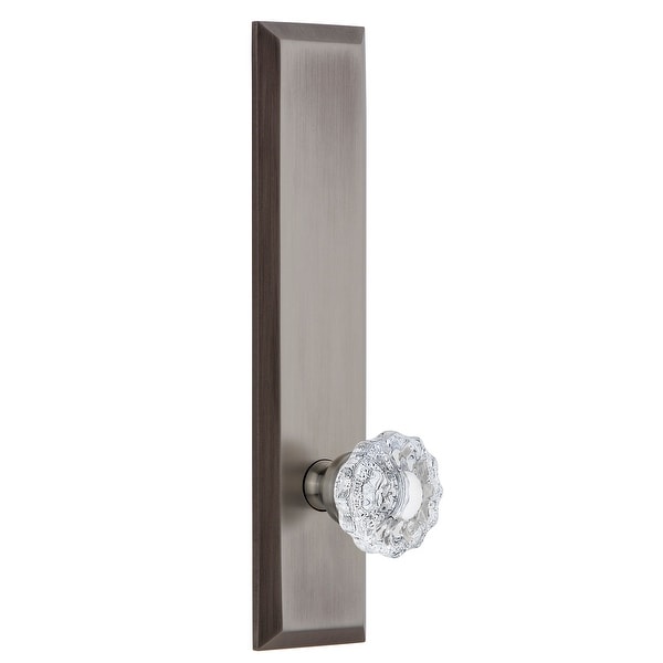 Grandeur FAVVER_TP_PRV_234_RH Fifth Avenue Solid Brass Tall Plate Right Handed Privacy Door Knob Set with Versailles Crystal