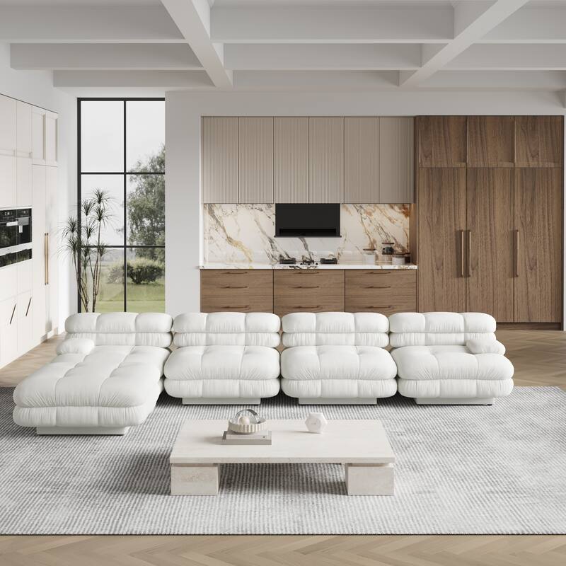 146" Tedy Velvet Sectional Cloud Couches, Modern L-Shaped Sofa DIY Combination Reversible Chaise for for Living Room