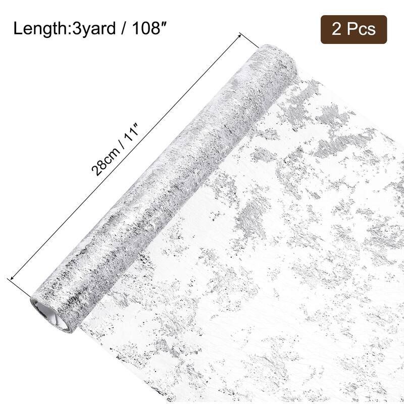 Table Runner 11" x 108", Metallic Foil Thin Mesh, 2 Pieces - 11 x 108 Inch - Silver