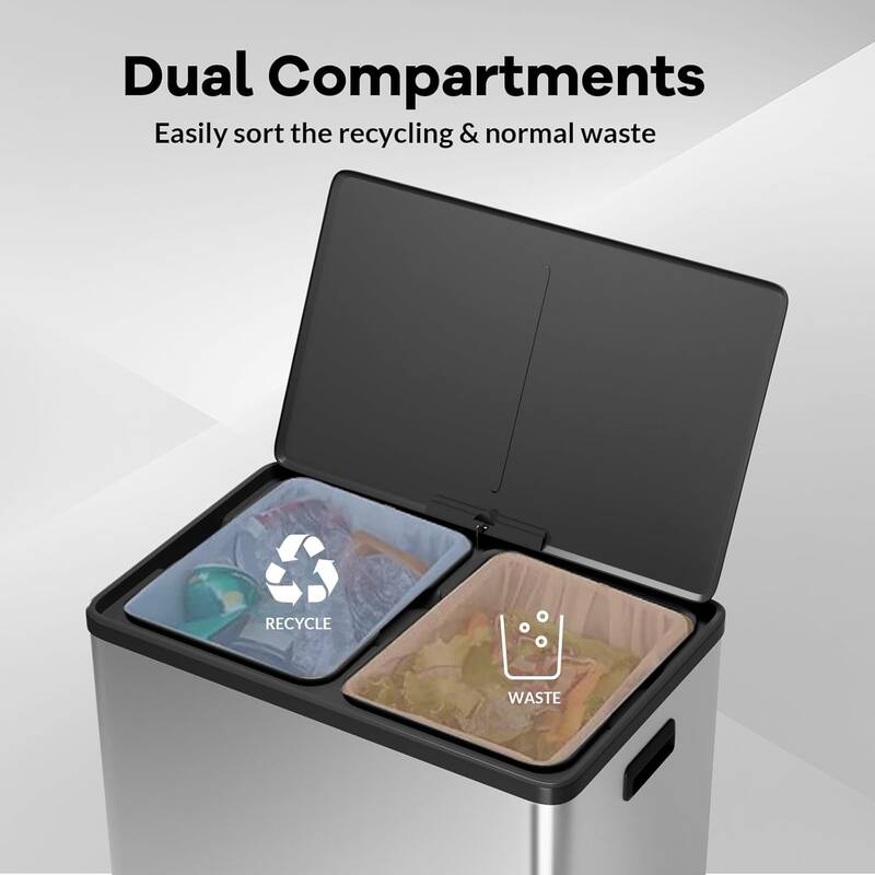 16 Gallon/60 Liter Dual Compartment Trash Can with Double Removable Inner Bucket
