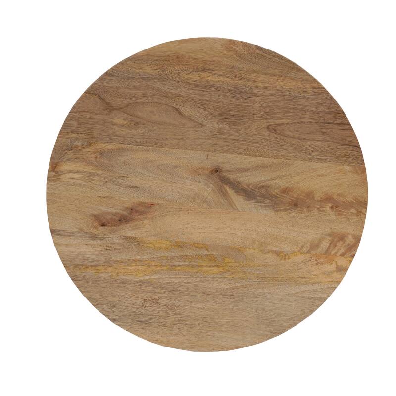 Nina 18.5" Round Handcrafted Side End Table, Natural Brown Mango Wood