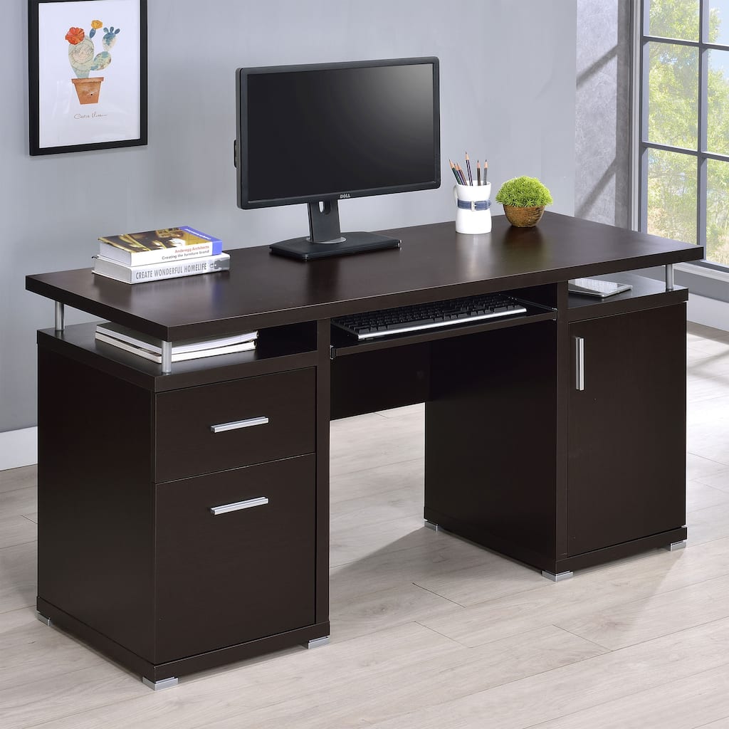 GDFStudio - Rochelle 2-Drawer Office Computer Desk with Storage Drawer, Door Cabinet