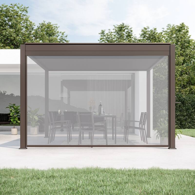 BONOSUKI Adjustable Height Pull Down Privacy Screen for 10FT/12FT/13FT Pergola (Screen Only) - 12' - Brown