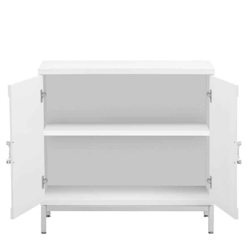 Storage Cabinet Accent Cabinet with Solid Wood Veneer and Metal Leg Frame for Living Room, Entryway