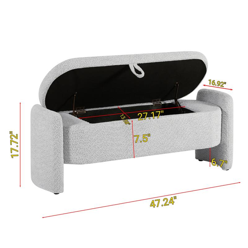 3D Lamb Fleece Fabric Bench with Large Storage Space