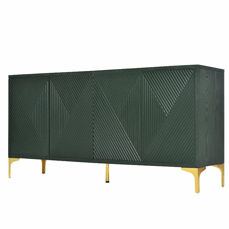 Modern Aesthetic Wood Sideboard Buffet Cabinet with Storage, 4 Carved Door Panels
