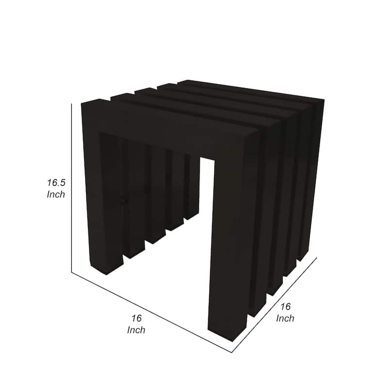 Namo 17 Inch Accent Stool, Modern Slatted Design, Rectangular, Black Steel