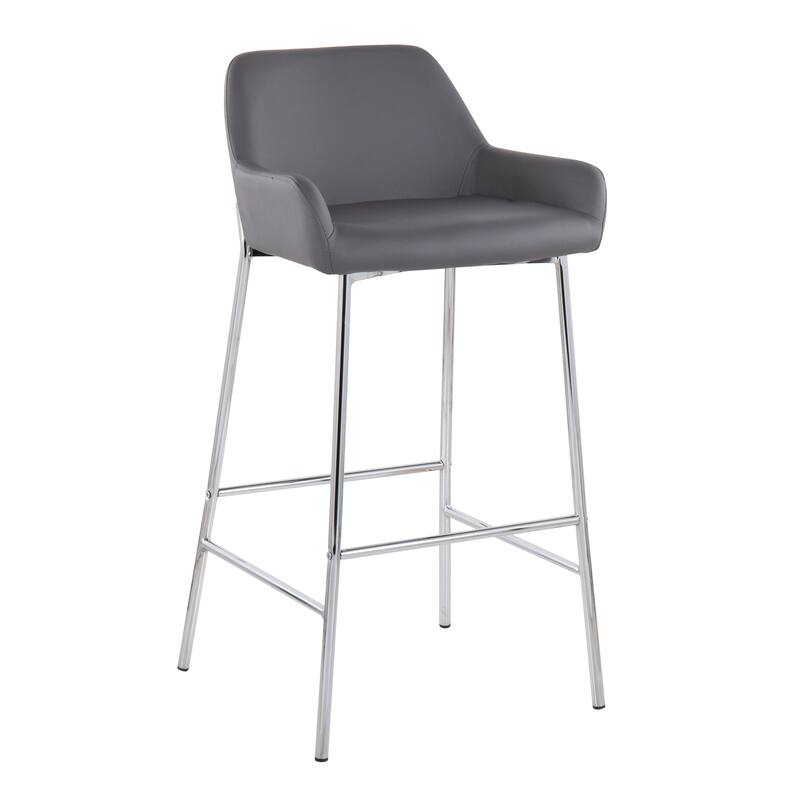 Silver Orchid Galotti Chrome Fixed-Height Upholstered Bar Stool - Set of 2 - Grey Faux Leather