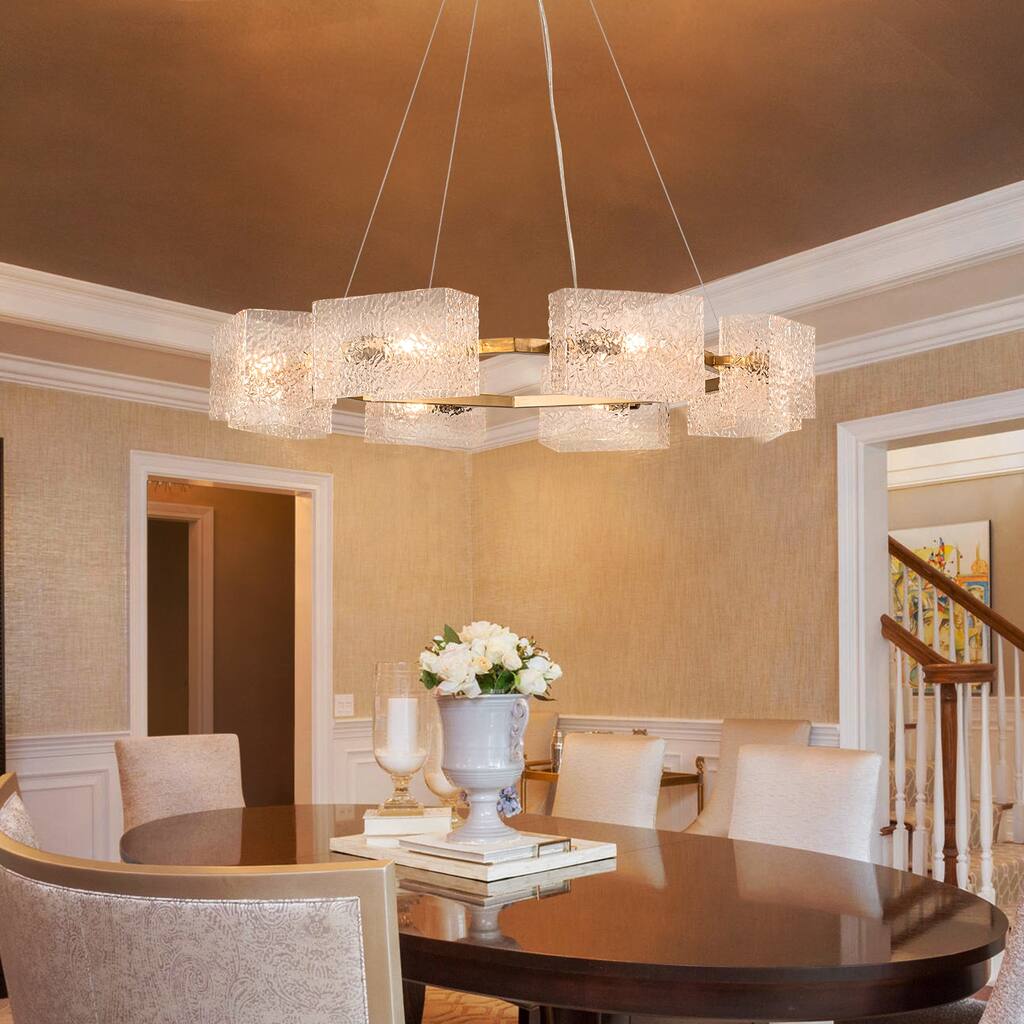 8-Light Farmhouse Round Modern Water Ripple Glass Chandeliers for Dining Room - W34.3"