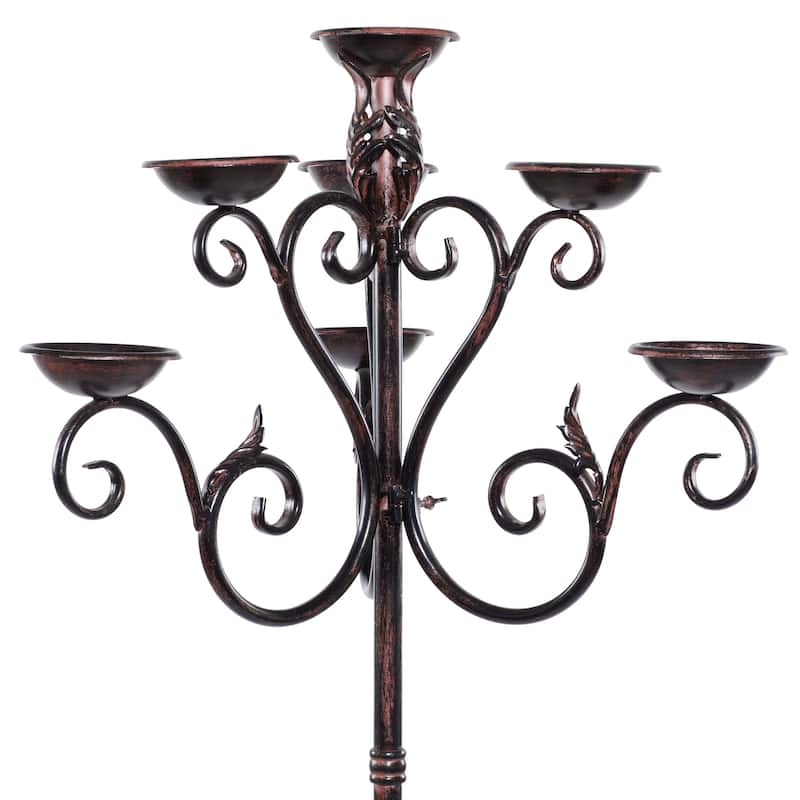 Metal Tall Candelabra with Scroll Designs - Brown - Roche River Decor - 19"W x 19"L x 61"H