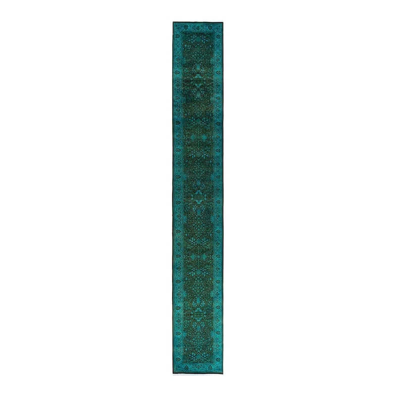 Fine Vibrance One-of-a-Kind Hand-Knotted Runner Rug - Blue, 2' 7" x 18' 5" - 2' 7" x 18' 5"