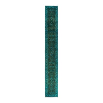 Fine Vibrance One-of-a-Kind Hand-Knotted Runner Rug - Blue, 2' 7" x 18' 5" - 2' 7" x 18' 5"