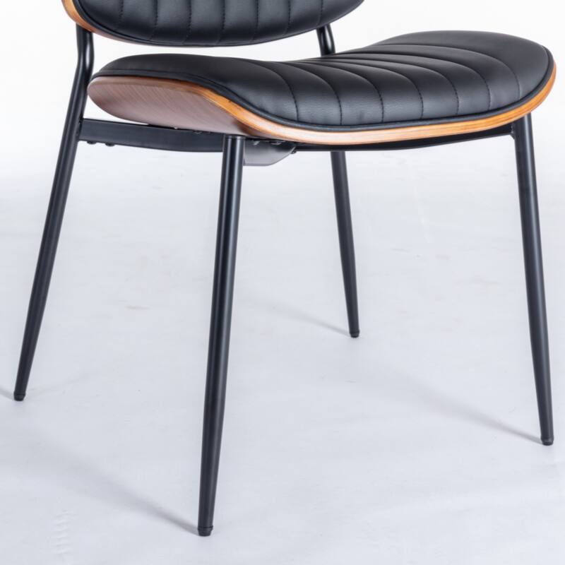 Dining Chairs Set of 2 Mid Century Modern Retro Faux Leather Chair with Walnut Bentwood Back