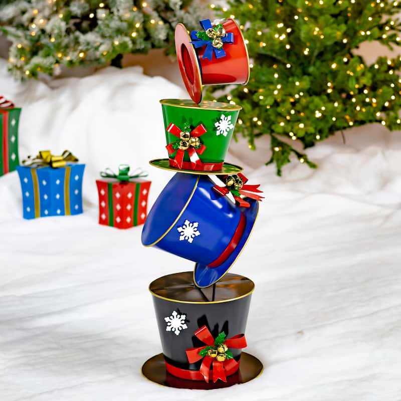 Tall Ornament Tower Decoration in Various Sizes - Iron - Red, Green, Blue - Large