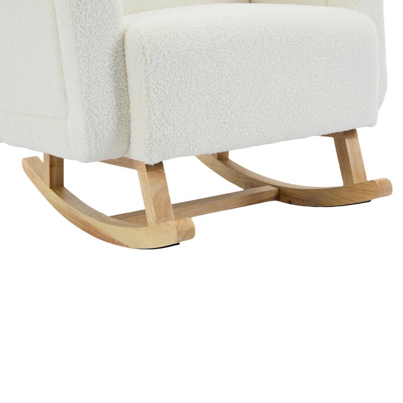 Accent Rocking Chair with Curved Back & Pillow, Ultimate Comfort for Your Home, Teddy Velvet, Cream White