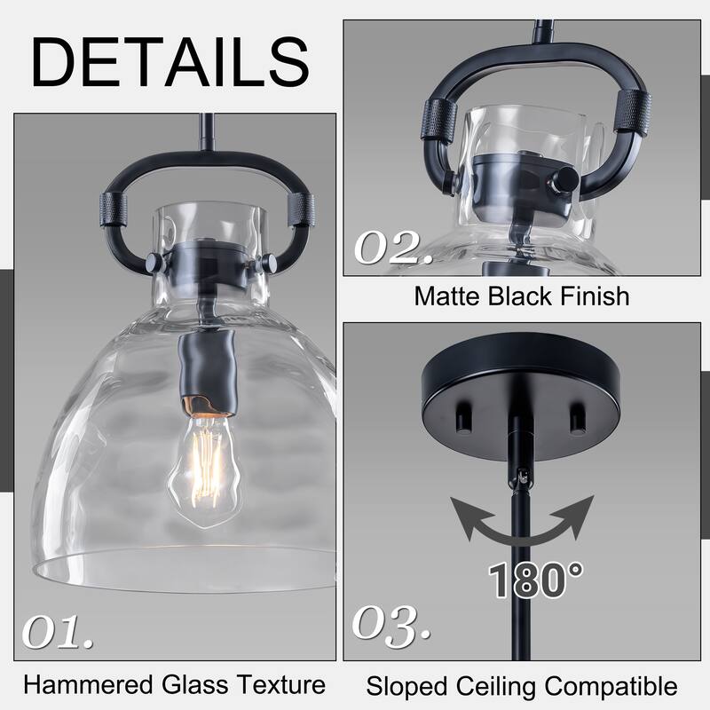 Skystar 1 - Light Single Pendant With Clear Hammered Glass Shade