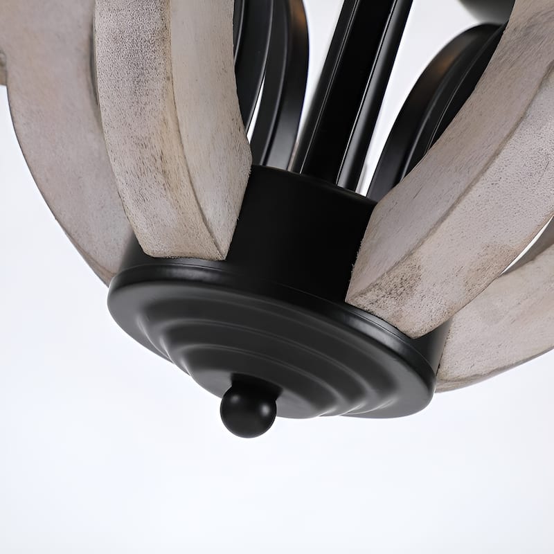 5-Light Wood Farmhouse Chandelier, Off White Distressed Vintage Medieval Style