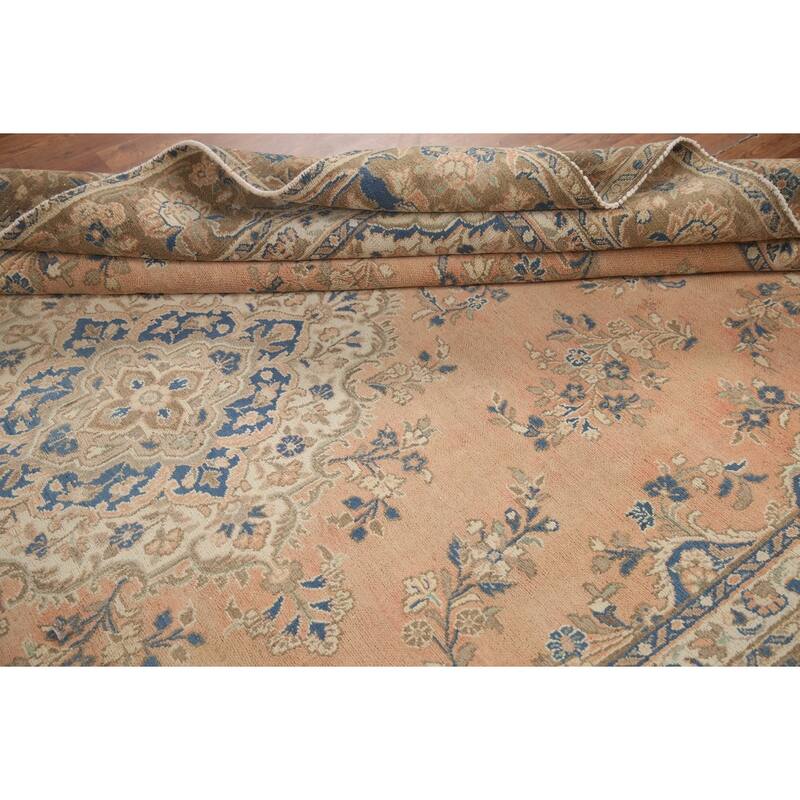 Hand Knotted Oriental 100% Wool Carpet Traditional Floral Peach Hamedan Area Rug - 11' 0'' X 7' 10''