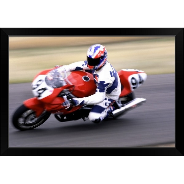"Person racing motorcycle" Black Framed Print