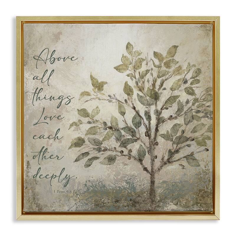 Stupell Rustic Love Each Other Deeply Framed Floater Canvas Wall Art Design By John Spaeth - 18 x 18 - Gold