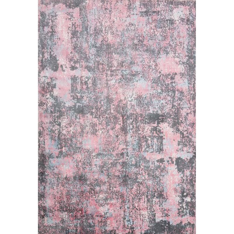 Hand Knotted Oriental Viscose Silk Carpet Modern Abstract Pink Abstract Area Rug - 9' 9'' X 8' 0''