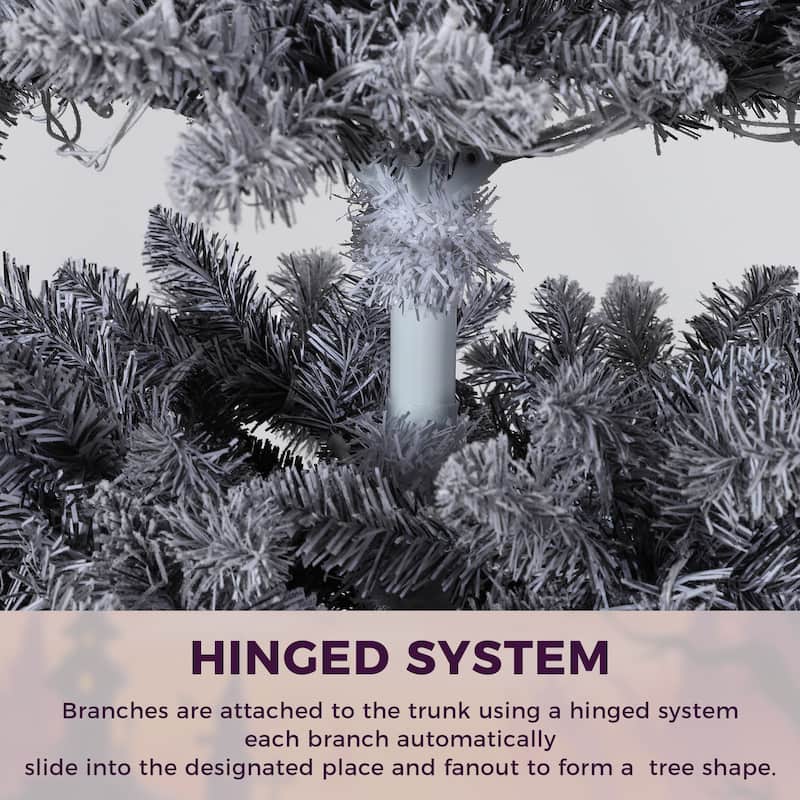 6FT Purple Gradient Pencil Christmas Tree – Prelit with 100 Dual Color LEDs, Snow Flocked, 320 Branch Tips,Metal Stand