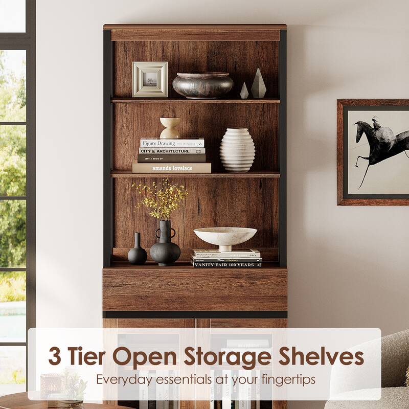 3 PCS Modern 72" Tall Bookcase with 3 Drawers and Open Book Shelfs for Home Office, Living room.