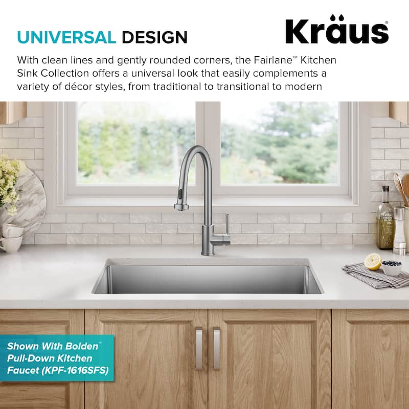 KRAUS Fairlane Undermount 18 Gauge Stainless Steel Kitchen Sink