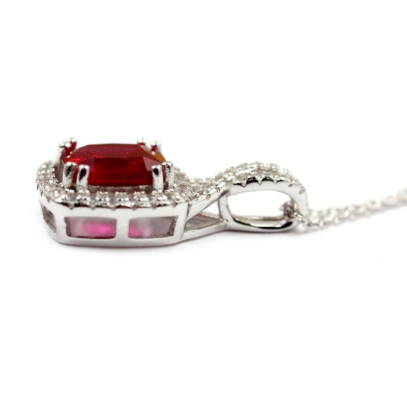 925 Sterling Silver Created Ruby and Created White Sapphire Pendant