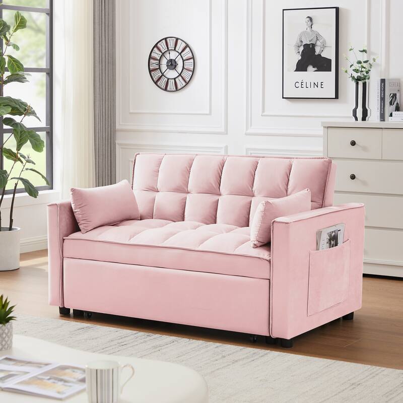 Modern Velvet Loveseat Futon Sofa Couch Pullout Bed,Small Love Seat