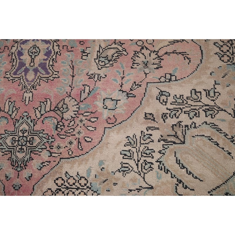 Pink Tabriz Vintage Persian Area Rug Handmade Wool Carpet - 6'9" x 9'3"