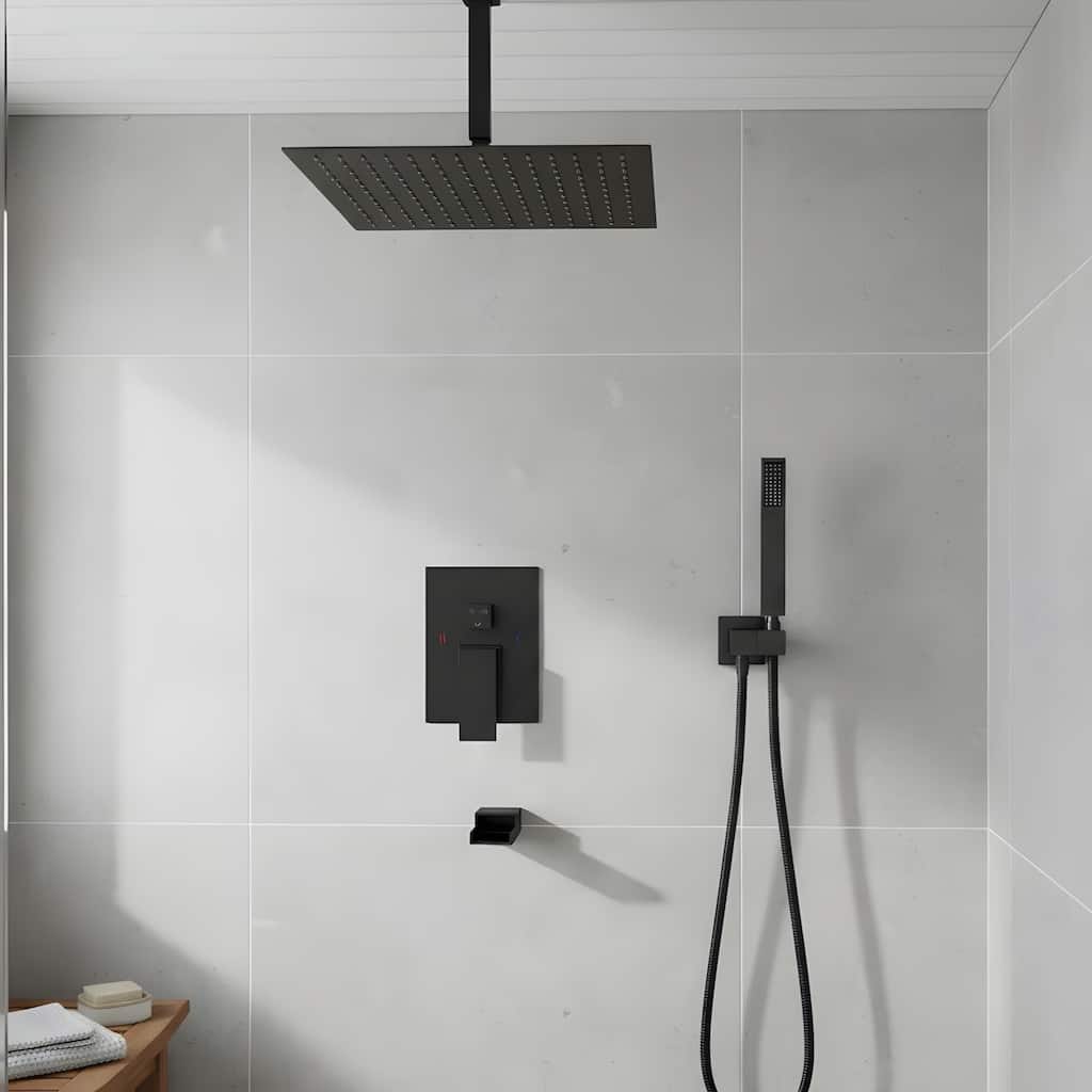 Ceiling Mount Shower with Waterfall Tub Spout and Hand Shower