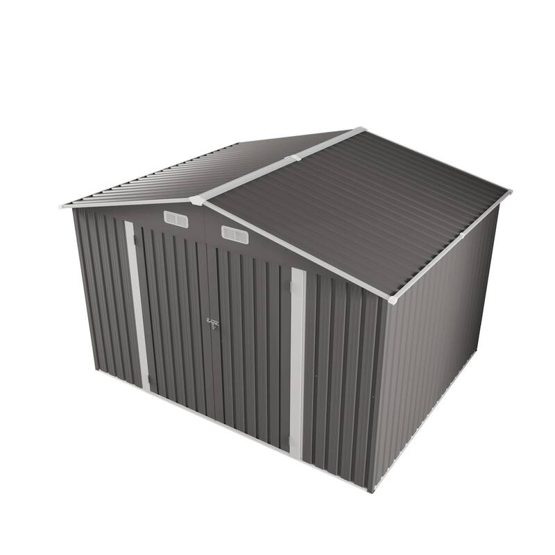 10 x 8 FT Outdoor Storage Shed, Large Metal Storage Shed, Lockable Door and Air Vent, Clear Window Garden Tool Shed